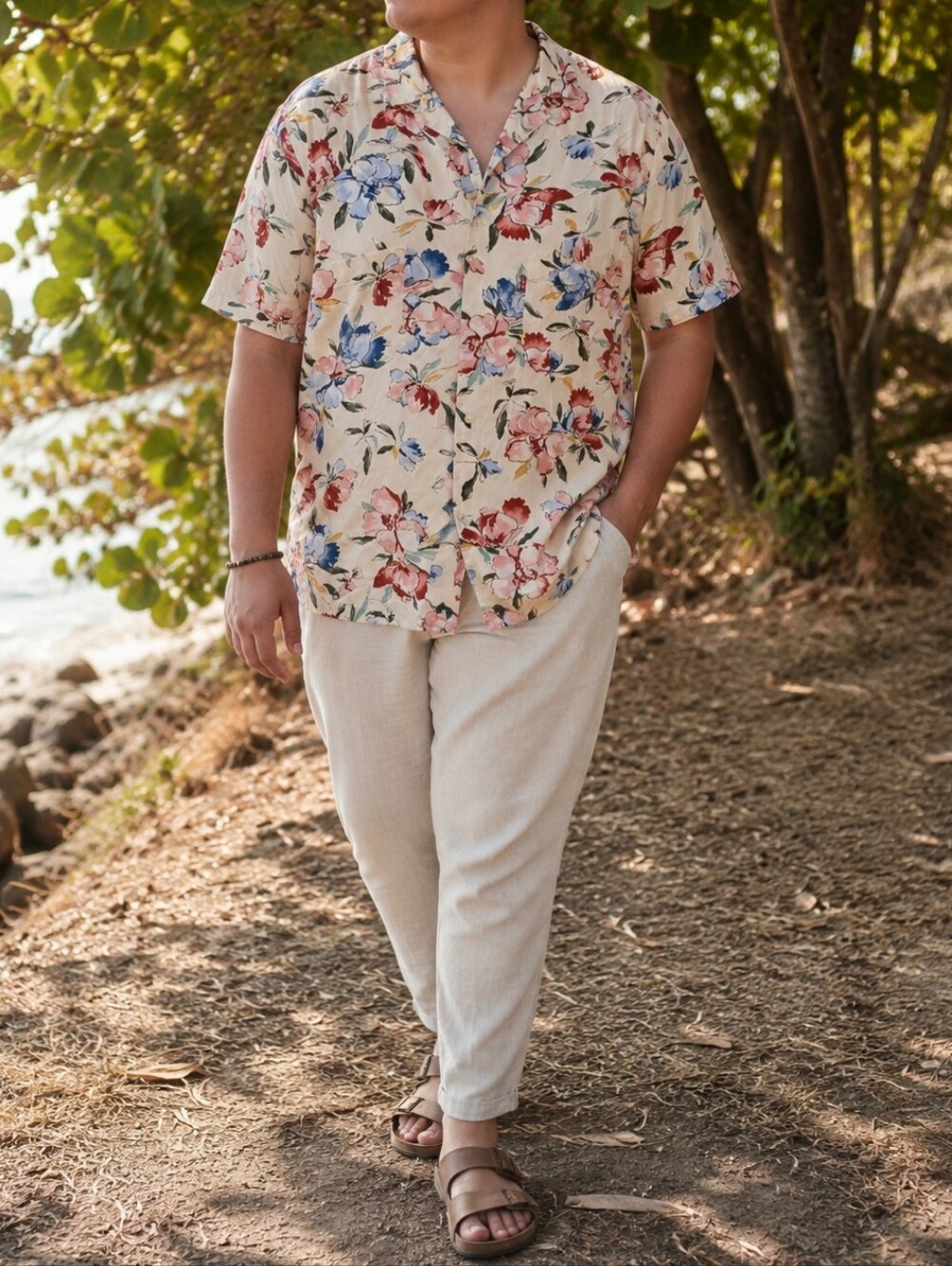 Levi's Plus Size Cream Pink Blue Floral Camp Shirt | Viscose Button Front Pocket